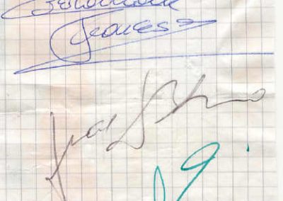 Autografi di Cardamone, Lico, Livieri e Marcat in visita alla scuola media Bonvesin della Riva di Legnano nel 2000/01