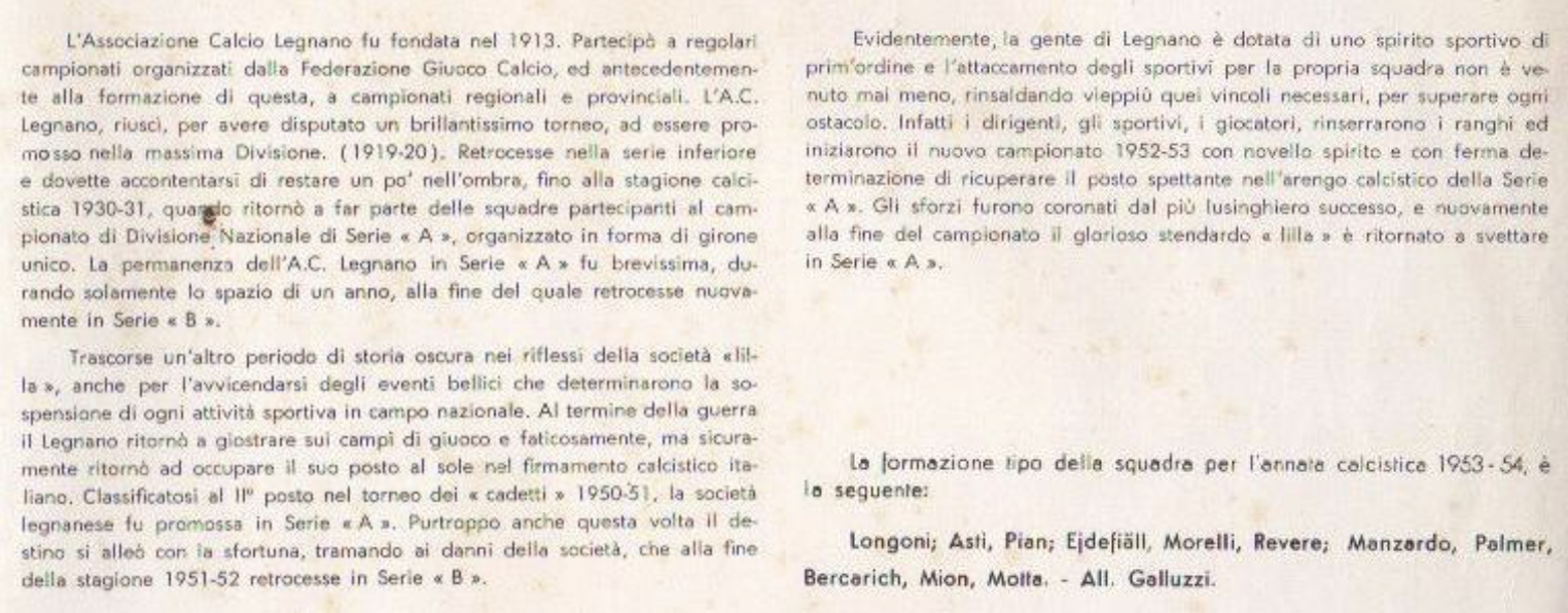 Brochure per la promozione dell'A.C. LEGNANO in Serie A - 1952/53