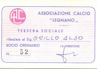 Tessera Sociale Associazione Calcio Legnano - anni '70
