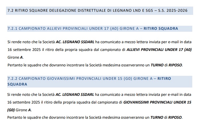 Ritiro Giovanili Legnano